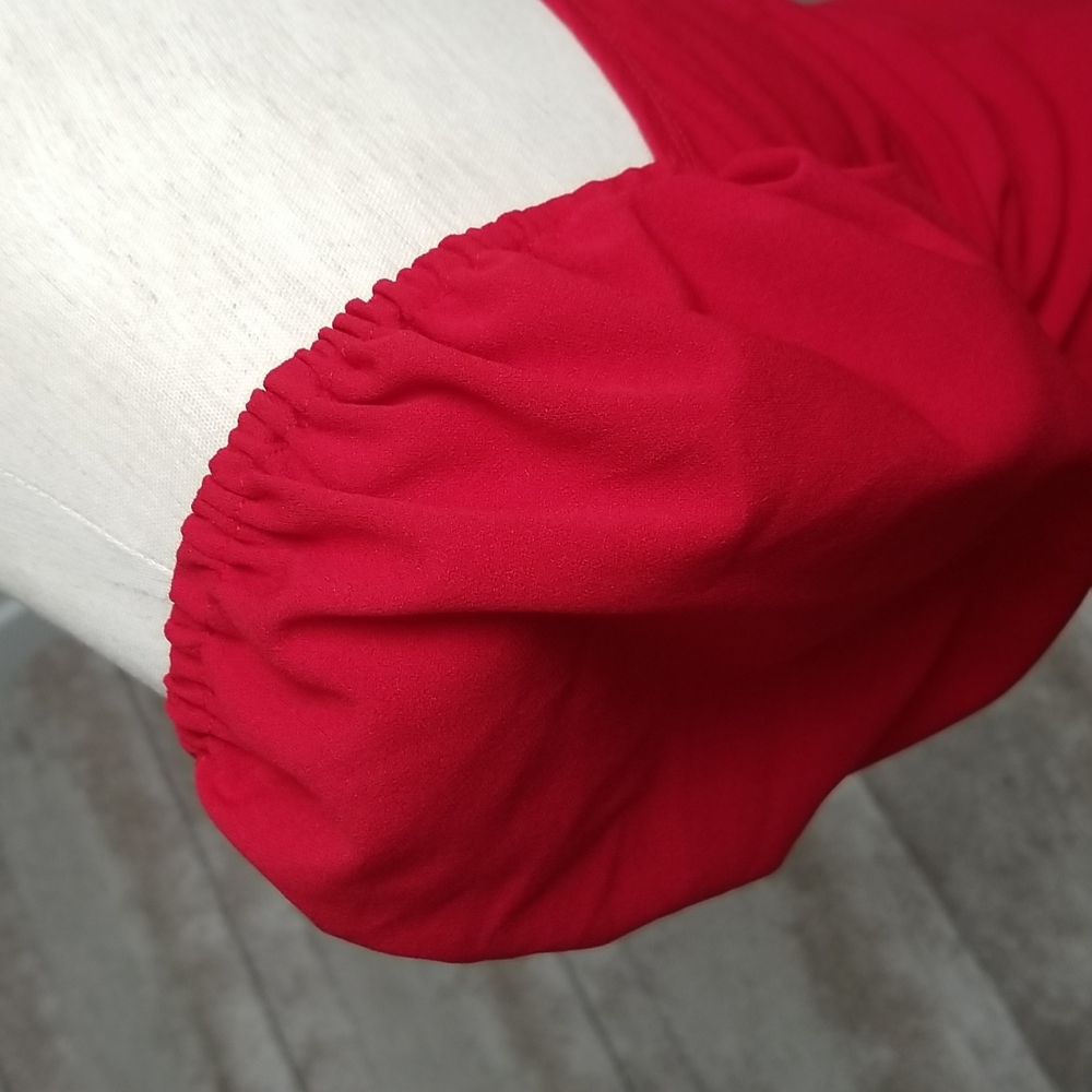 Red Mini Dress with Puff Sleeves & V Wire Neckline - NWT - Picture 13 of 16